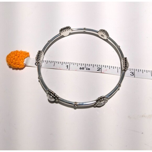 Brighton Silver Hinged Bangle Bracelet w/ Rhinestones Faux Pearls - Picture 2 of 6